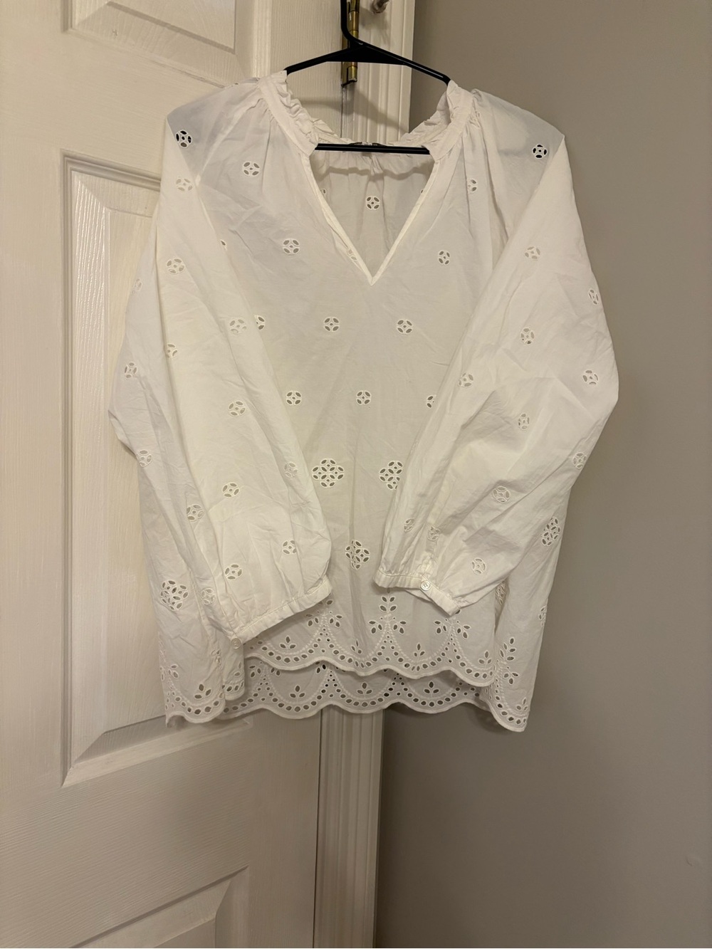 Madewell White Eyelet V-Neck Peasant Blouse Size L